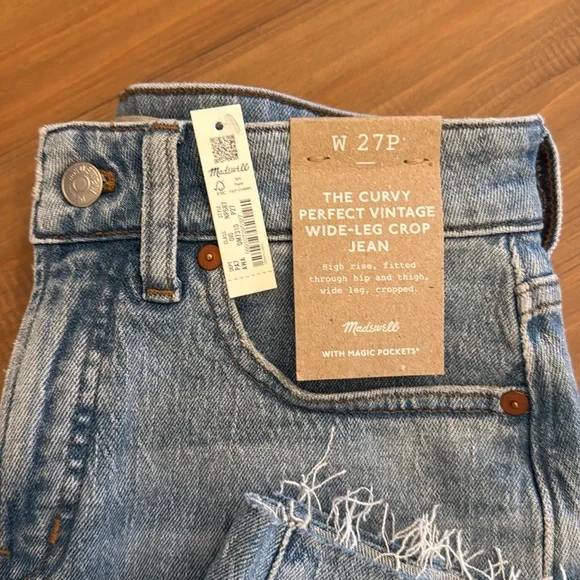 Madewell The Curvy Vintage Wide-Leg Crop Jeans - Altoona Wash Size 27 Petite - Picture 3 of 9